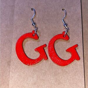 ☀️3/$12☀️ Letter “G” Earrings with Sterling Silver Hooks. (Red)